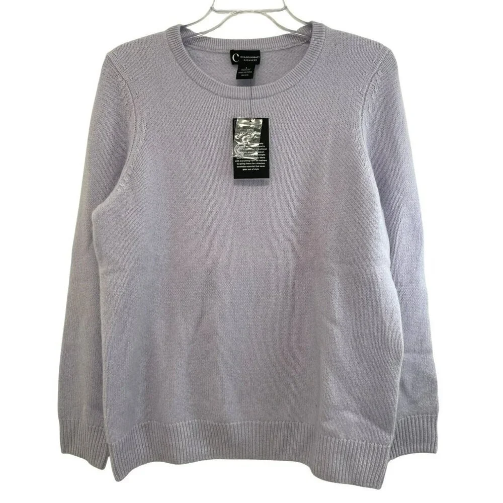 C by Bloomingdales Lavender Serenity Blue Cashmere Crewneck Sweater L
